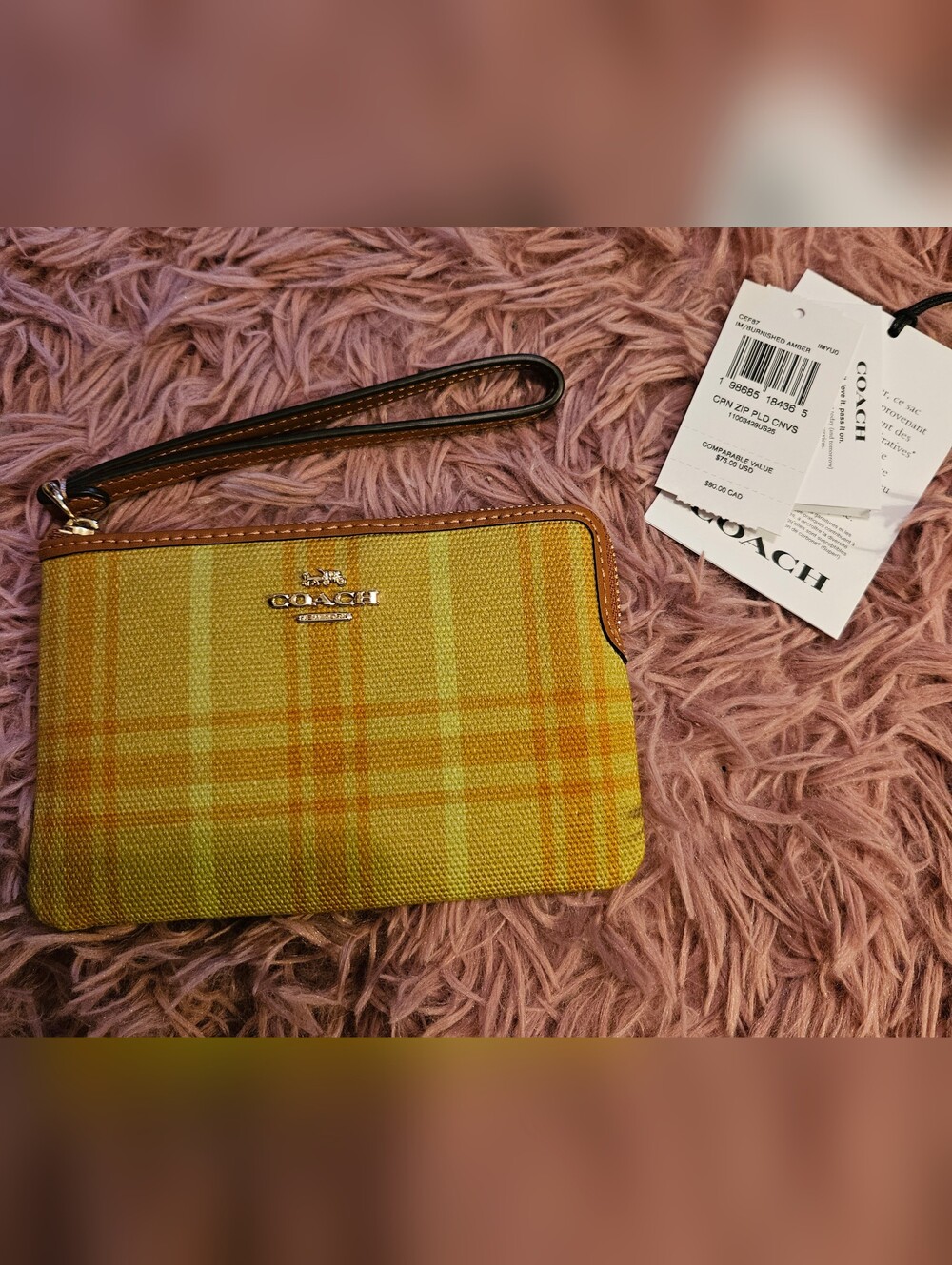 Coach✨️Yellow Plaid Canvas Wristlet - NWT